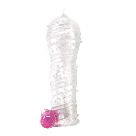 Reusable Textured Penis Sleeve with Vibration Bullet Clear