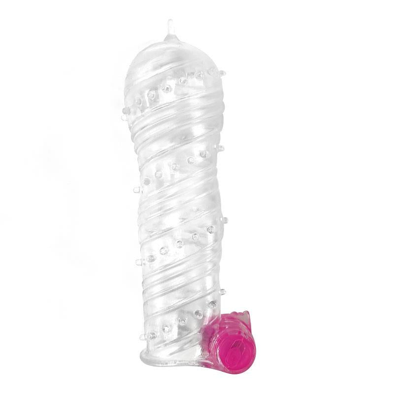 Reusable Textured Penis Sleeve with Vibration Bullet Clear