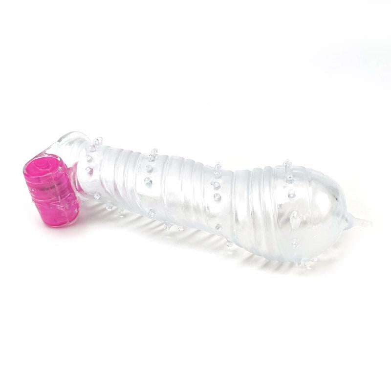 Reusable Textured Penis Sleeve with Vibration Bullet Clear