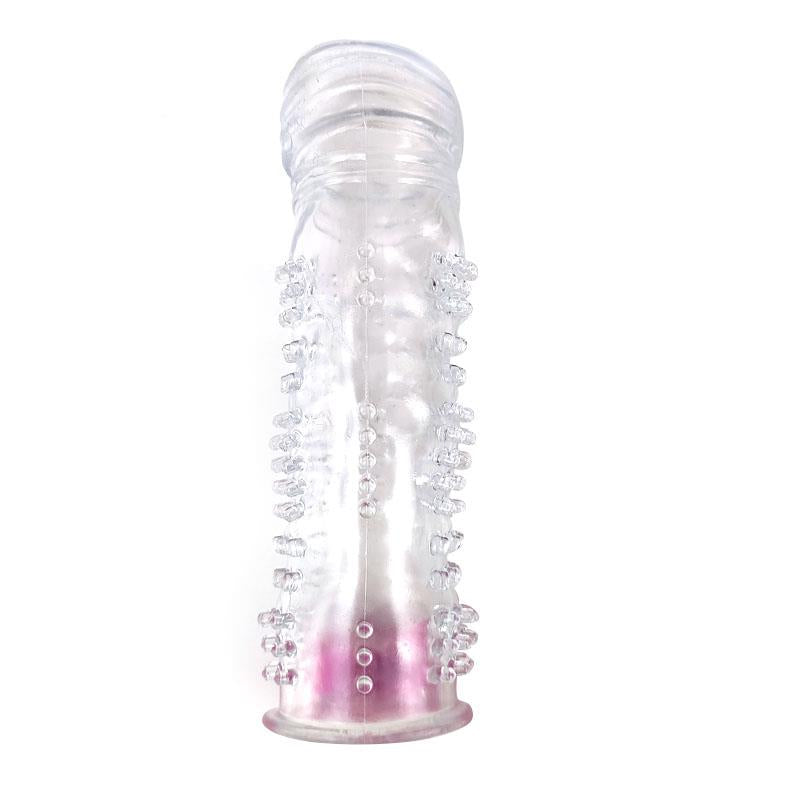 Reusable Textured Penis Sleeve with Vibration Bullet Clear