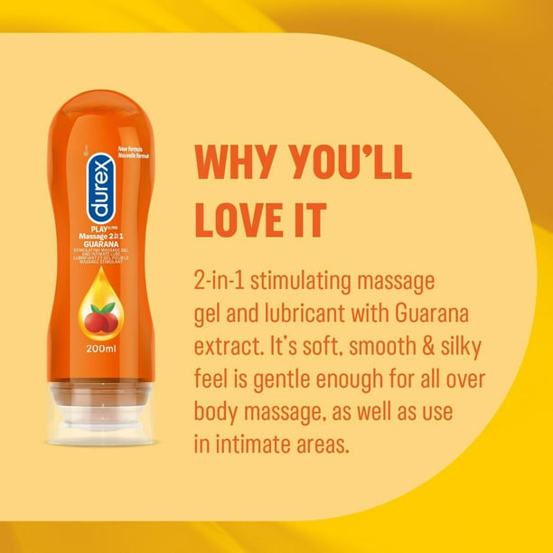 Durex Play, 2-in-1 Massage Gel and Intimate Lubricant, with Guarana Extract, 200 mL