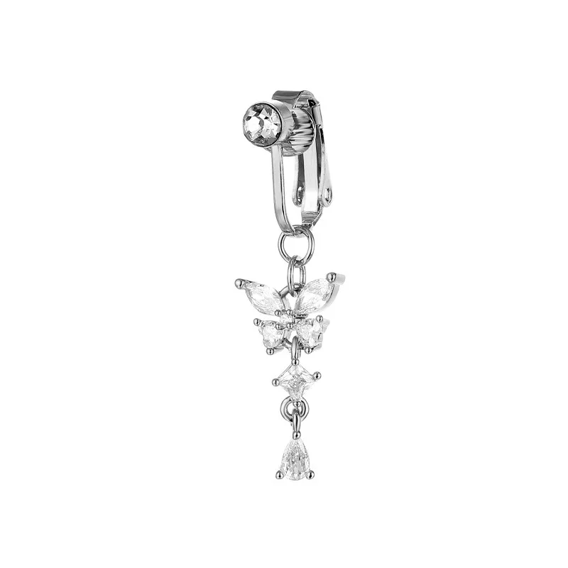 Clip On Fake Belly Piercing-Rhinestone and Zircon Butterfly Premium Design