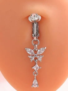 Clip On Fake Belly Piercing-Rhinestone and Zircon Butterfly Premium Design