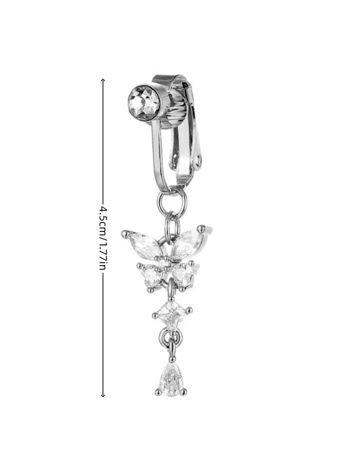 Clip On Fake Belly Piercing-Rhinestone and Zircon Butterfly Premium Design