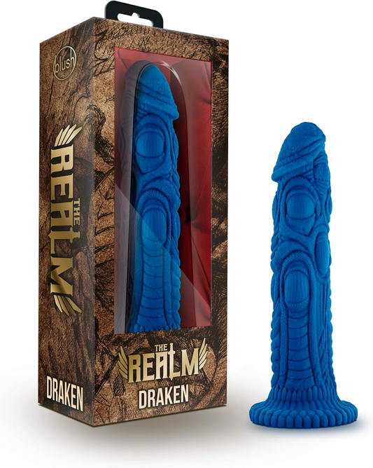 The Realm By Blush®  Draken Blue 7.5-Inch Long Dildo With Suction Cup Base