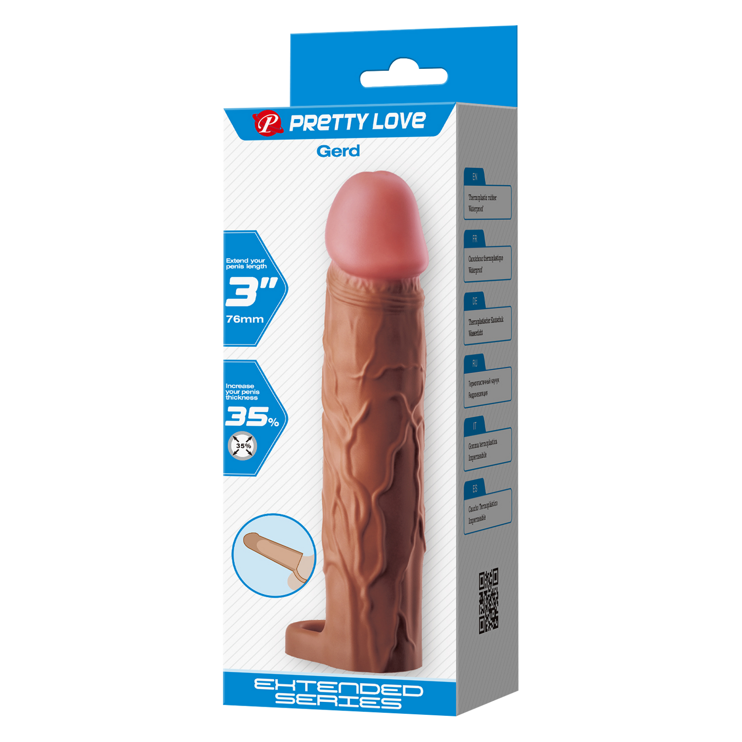 Pretty Love - Gerd - Cock Ring with Extend Penis Sleeve - 75mm - Brown