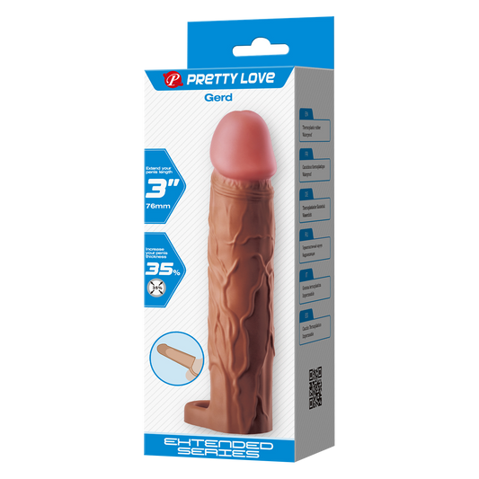 Pretty Love - Gerd - Cock Ring with Extend Penis Sleeve - 75mm - Brown